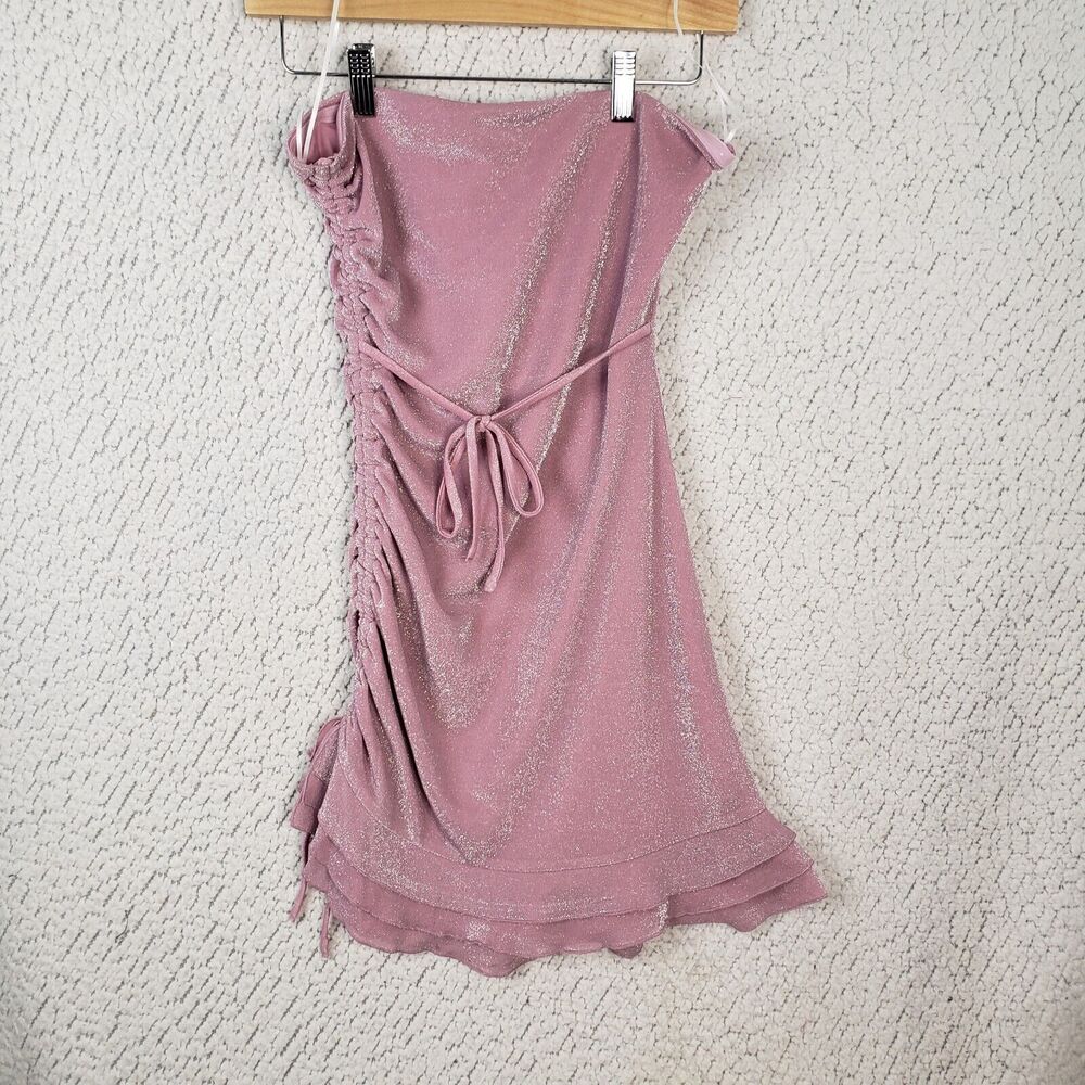 Princess Polly Mini Dress Womens 6 Pink Strapless Glitter Ruffle Partycore Date